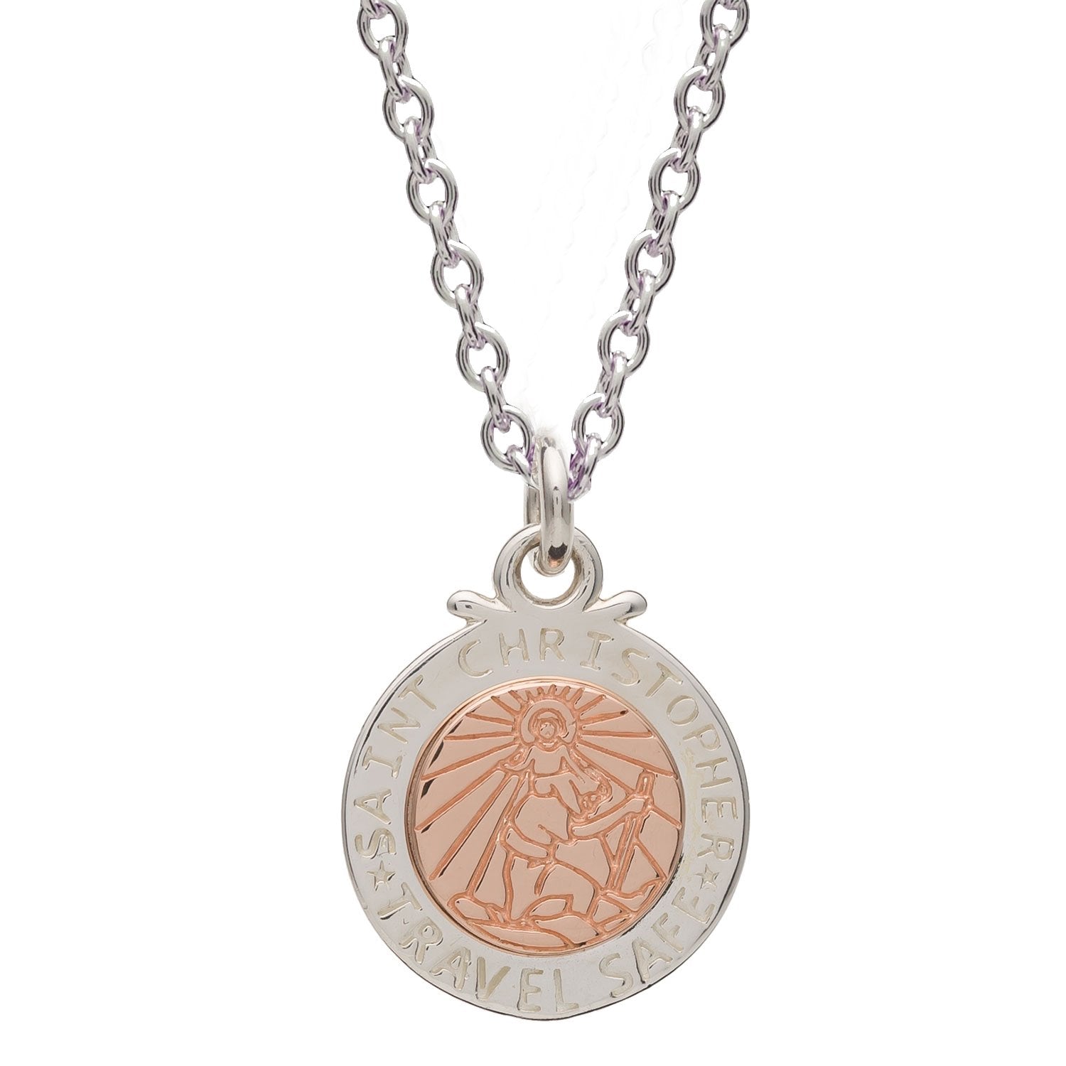 Personalised St Christopher Necklace - Silver & Rose Gold