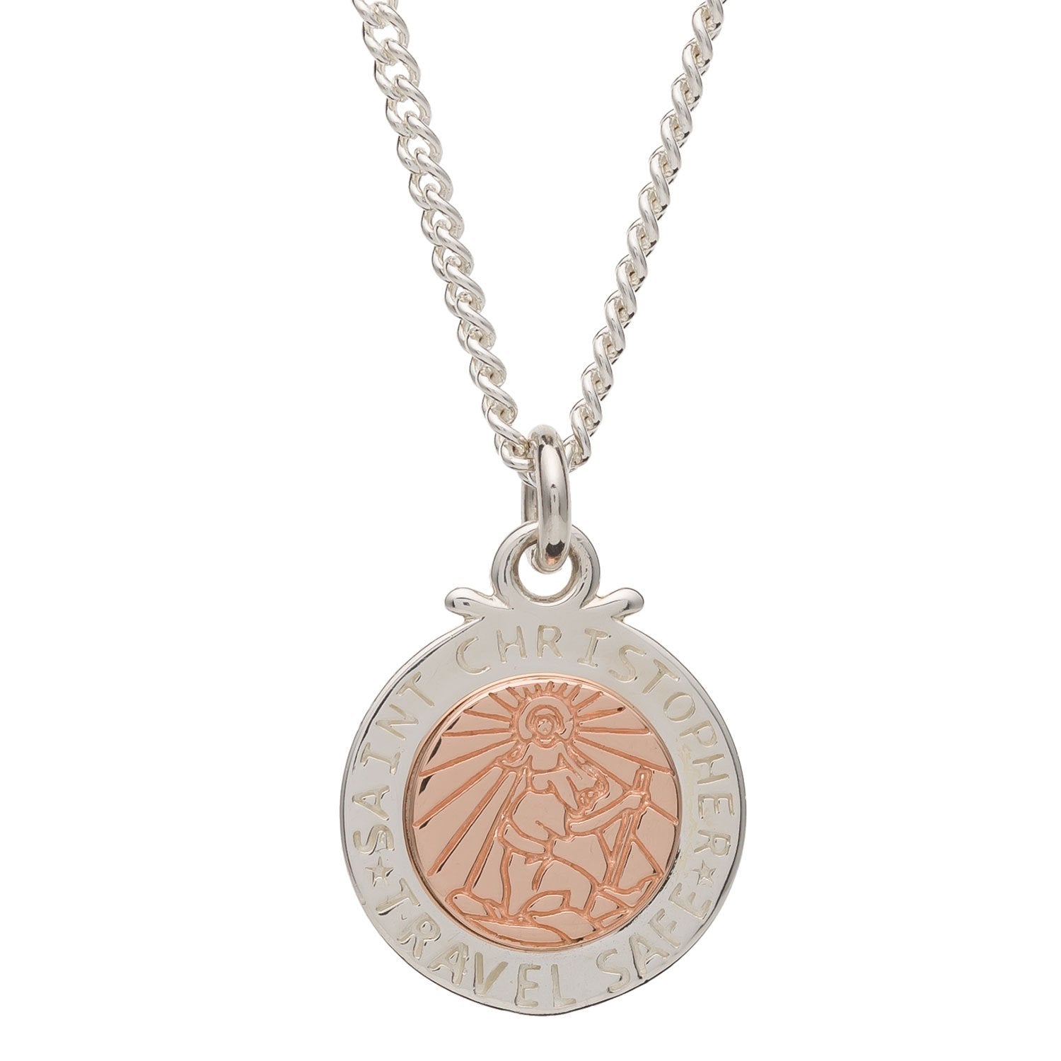 Off The Map St Christopher Silver & Solid Rose Gold Necklace Travel Good Luck Gift For Women