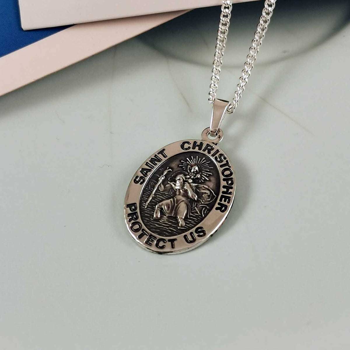 Saint Christopher Protect Us Personalised Silver Necklace