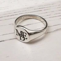 monogram initials overlap sterling silver polished finish signet ring