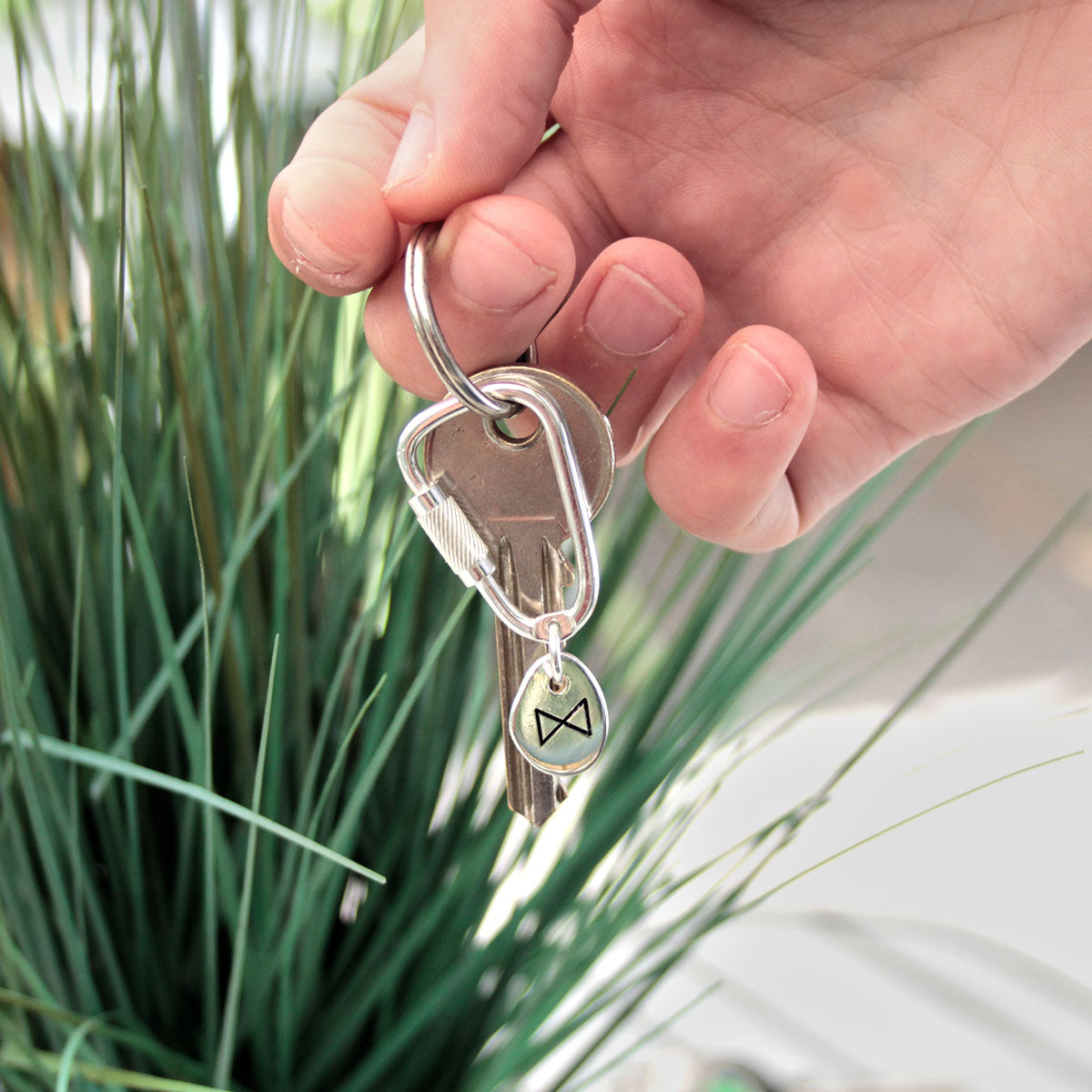 Travel Rune Lucky Silver Keyring with working silver Carabiner Climbing lock from Off The Map Jewellery Brighton