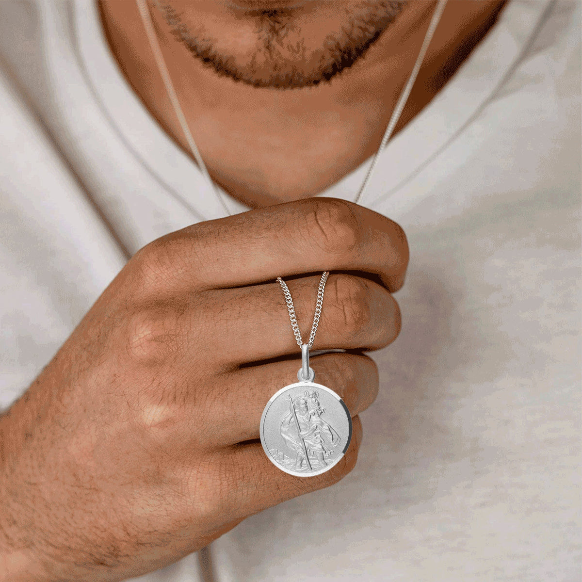 27mm large heavy silver st christopher necklace for men