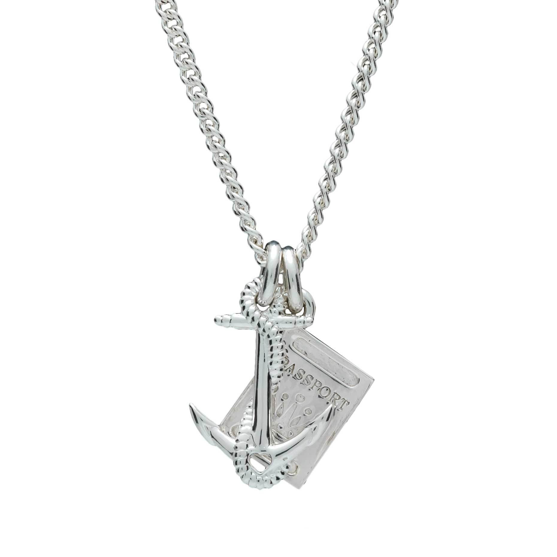 Anchor & Passport Personalised Silver Travel Gap Year Curb Chain Necklace