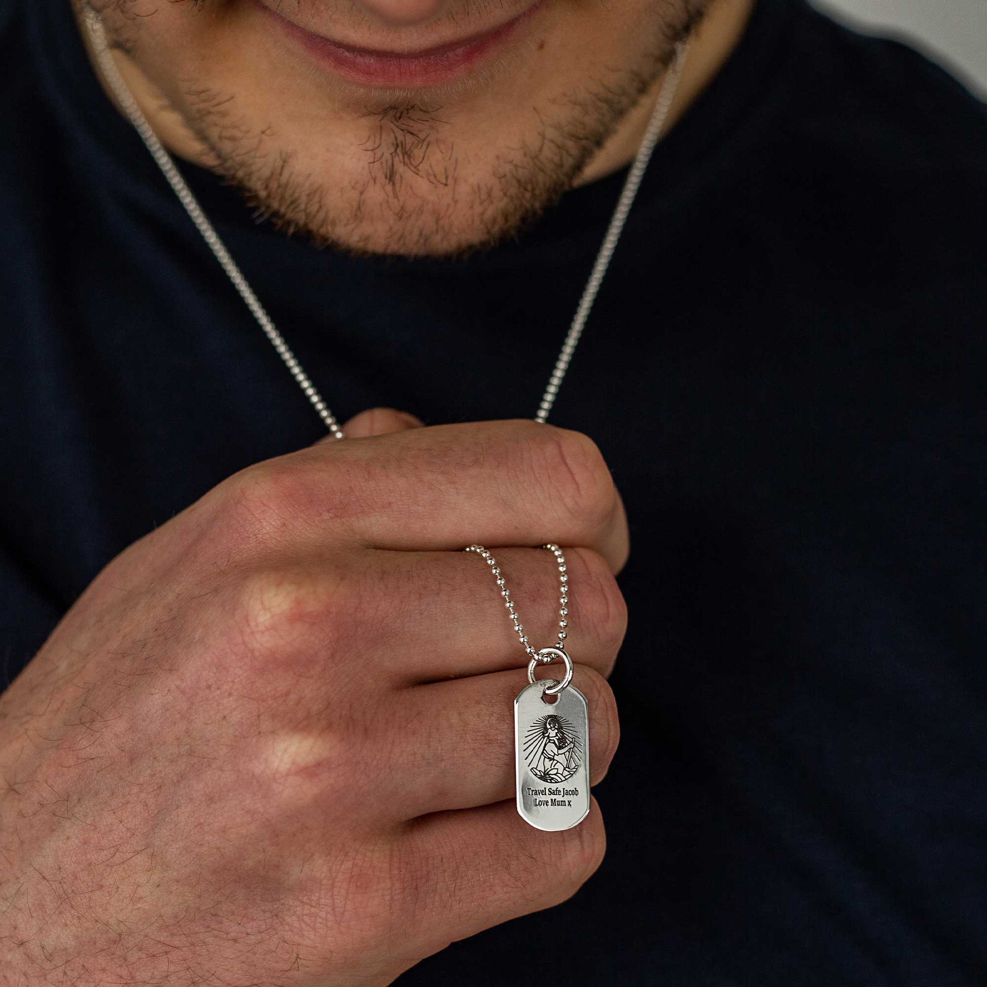 thin silver dog tag saint christopher necklace 21st 18th birthday gift for son grandson