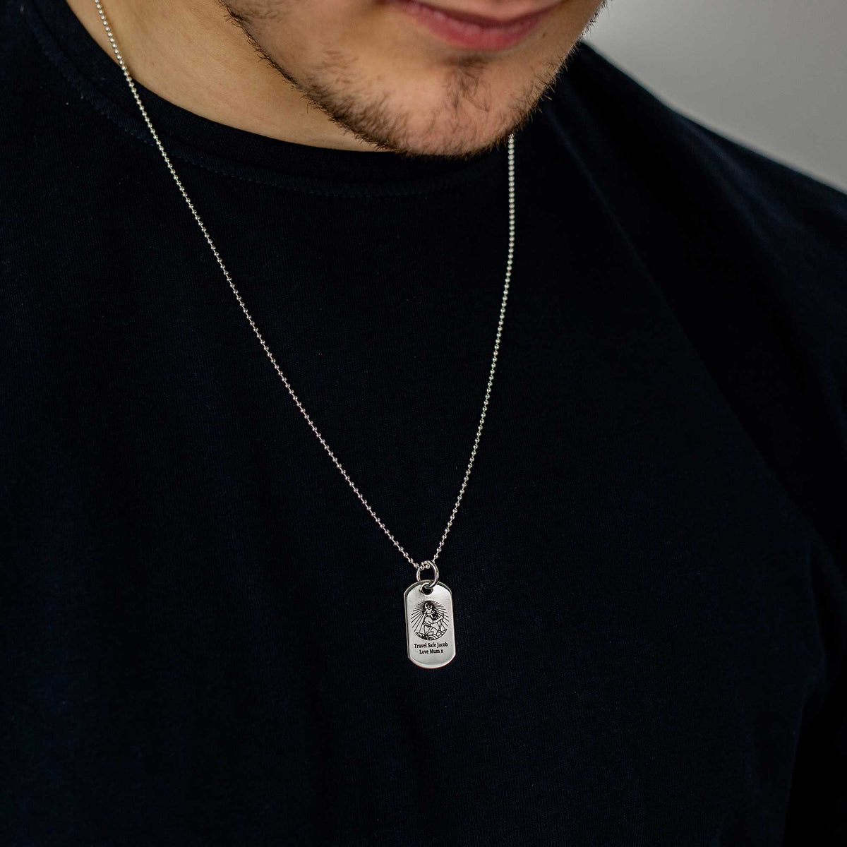 small silver dog tag saint christopher necklace 21st 18th birthday gift for son grandson