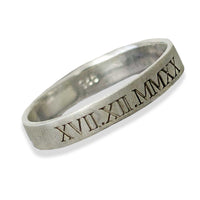 mens roman numerals bespoke custom date ring sterling silver