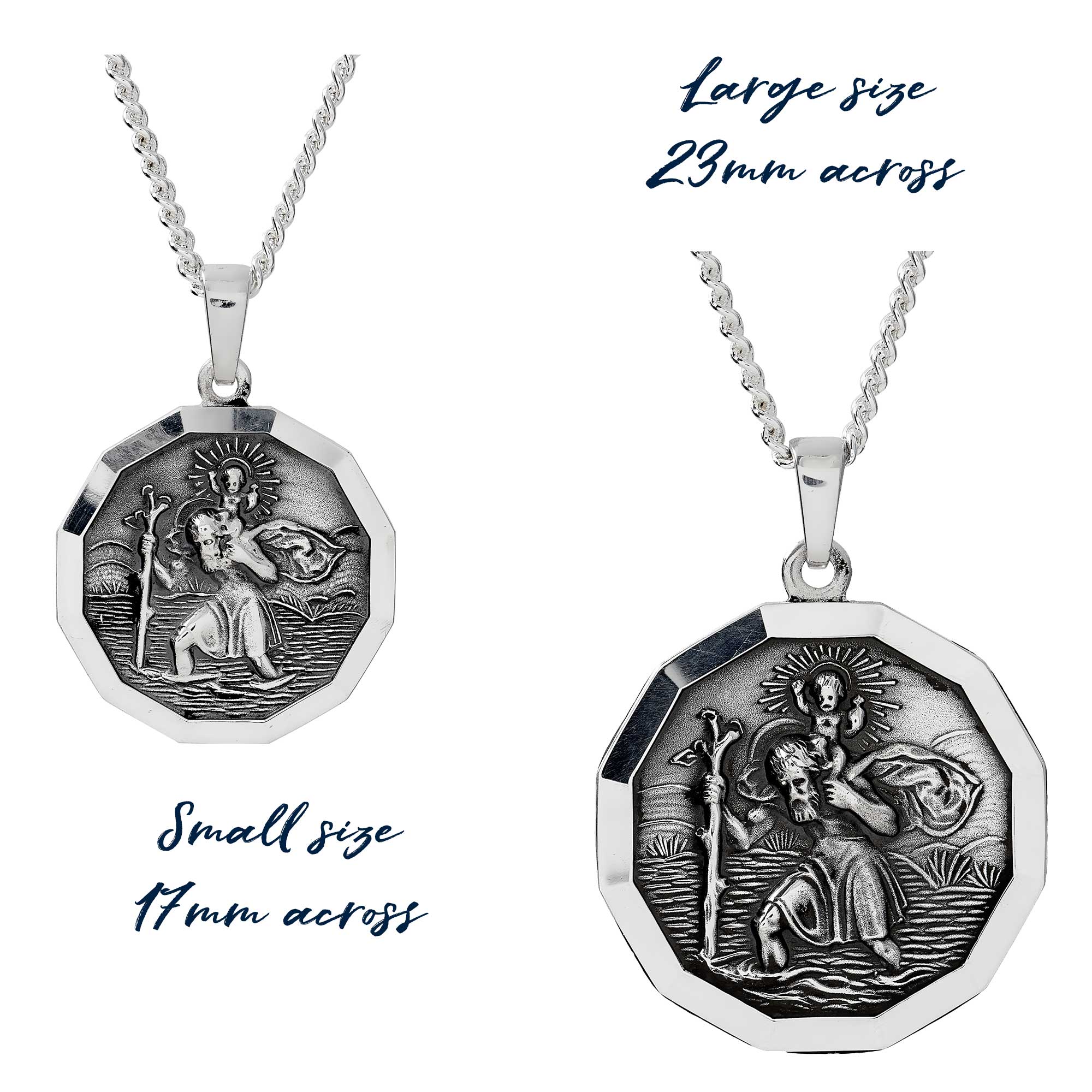 St Christopher Small Dodecagon Personalised Silver Necklace