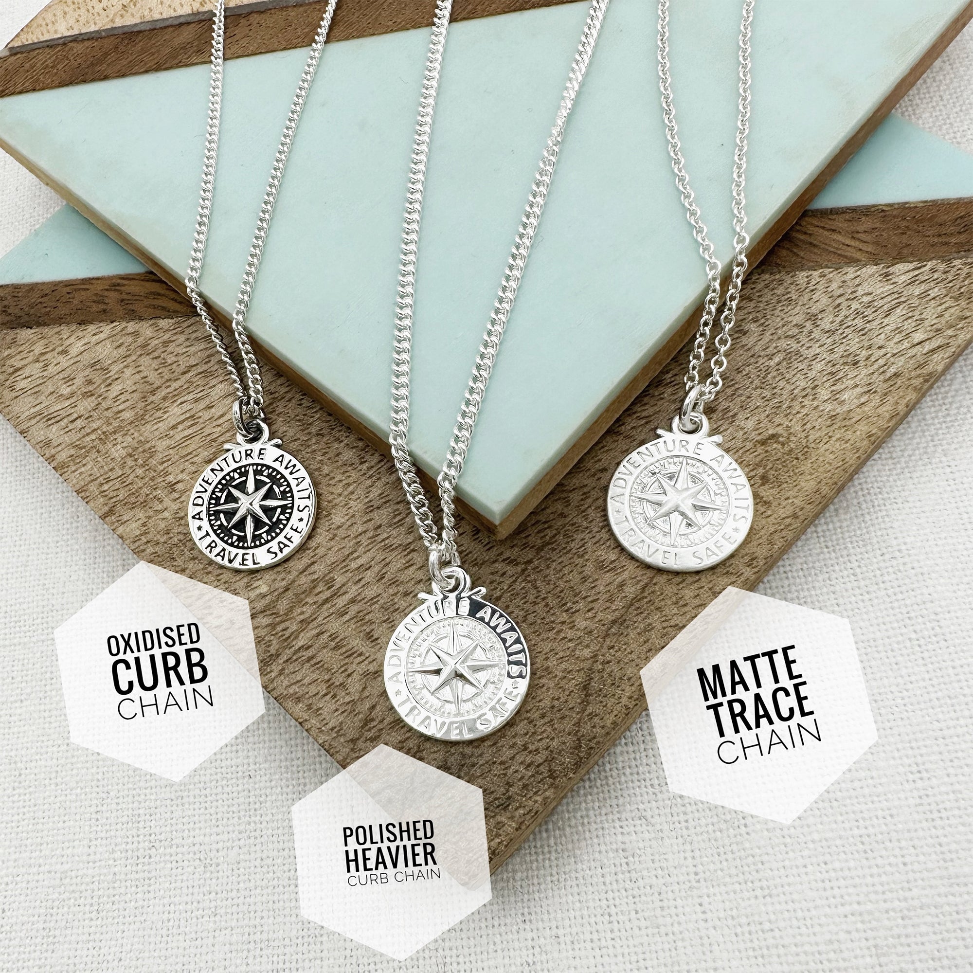 silver compass necklaces travel safe gift for men or women chain guide