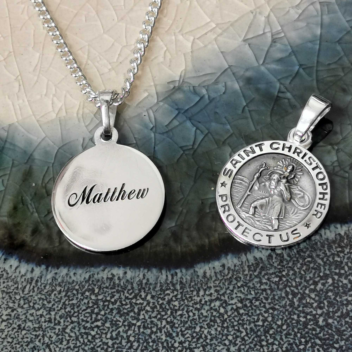 engraved back small saint christopher necklace for men or women