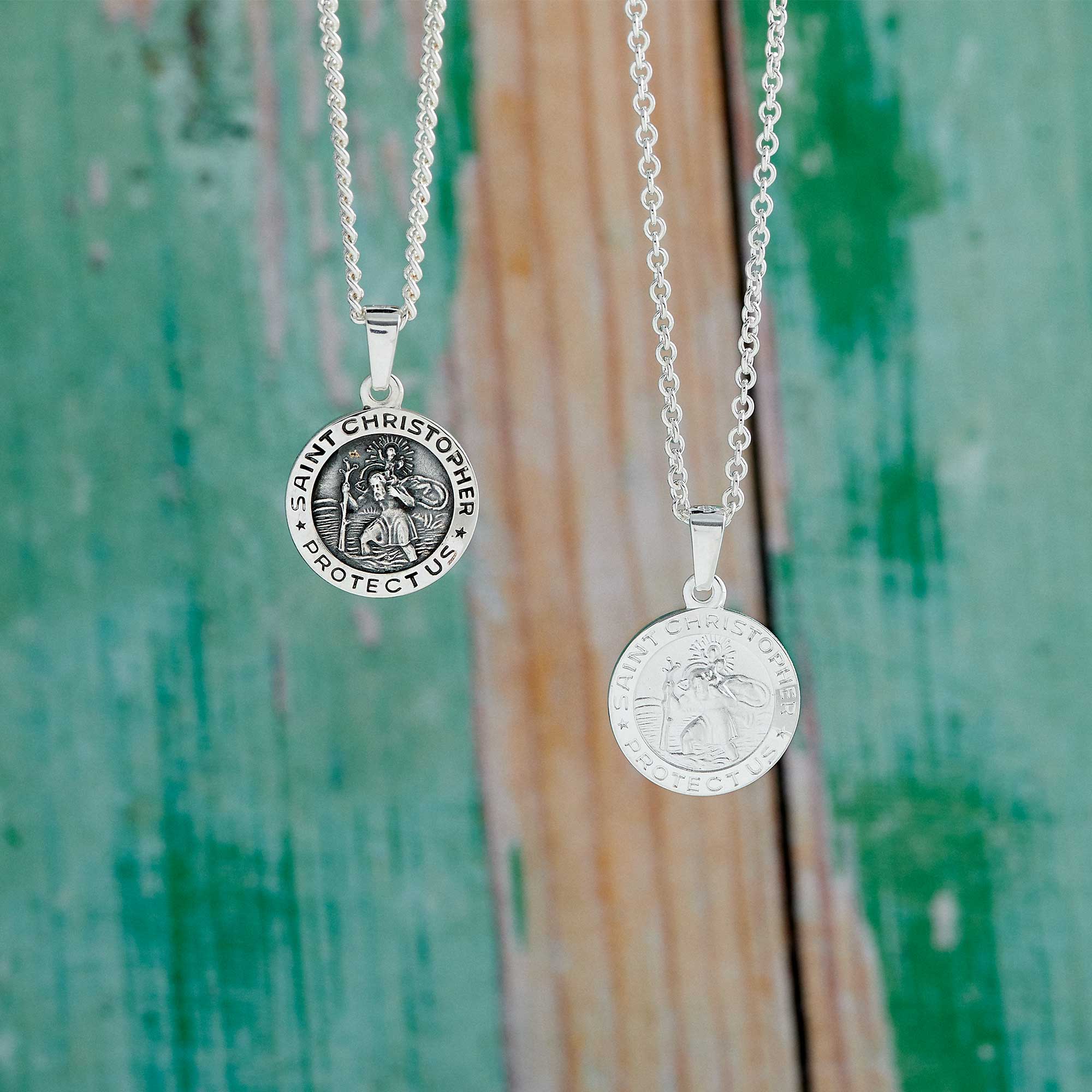 Small Saint Christopher Personalised Silver Necklace
