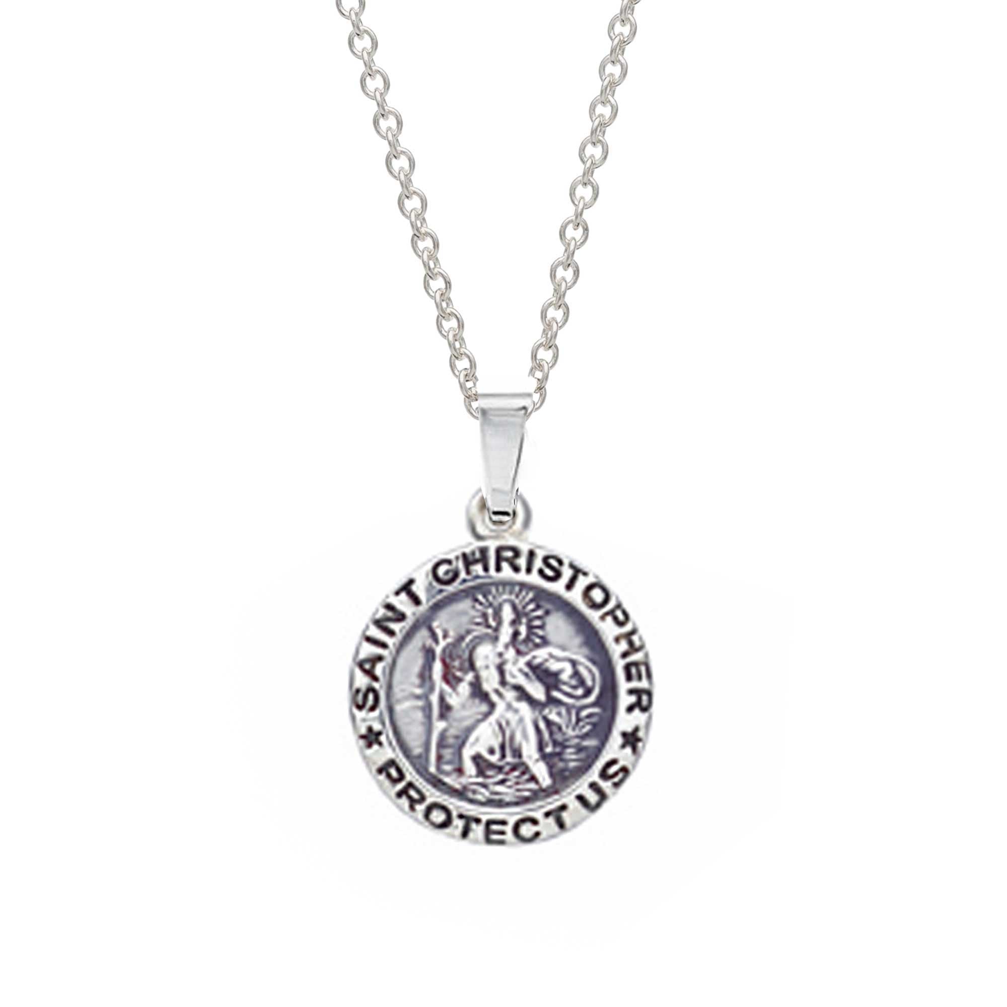 Small Saint Christopher Personalised Silver Necklace