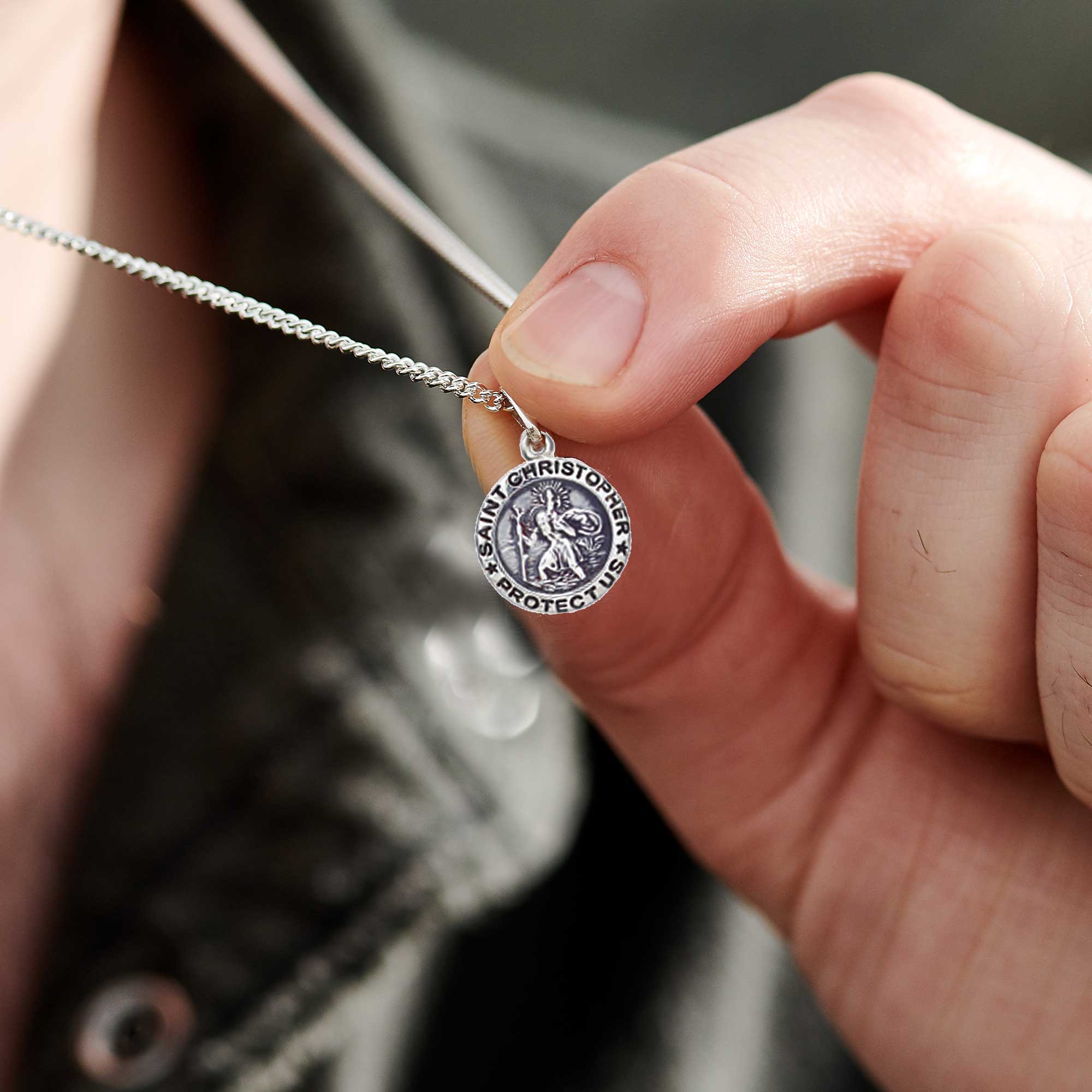 Small Saint Christopher Personalised Silver Necklace