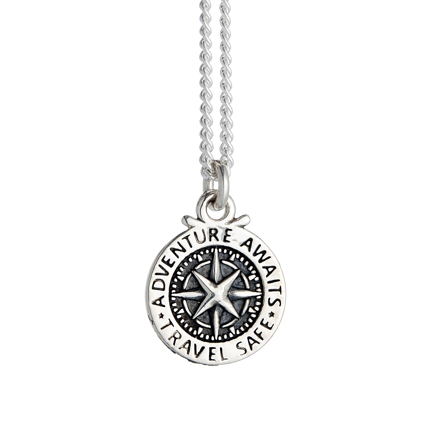 Travel Safe Compass St Christopher 15mm Silver Necklace – Off The Map ...