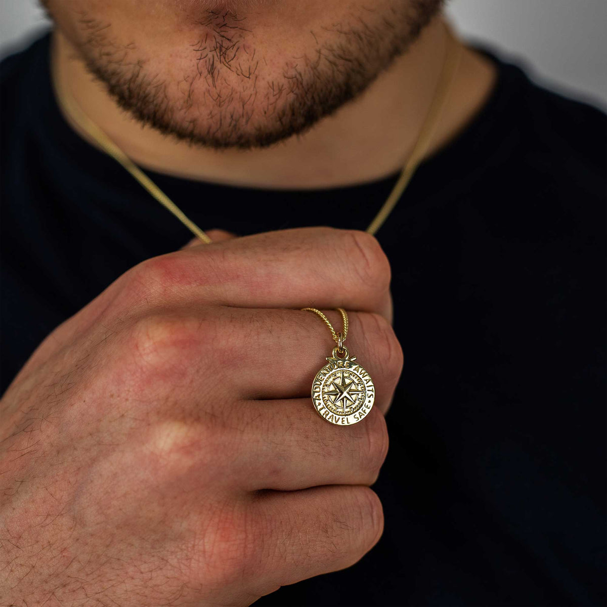 gold mans st christopher compass pendant 9k solid gold scarlett jewellery