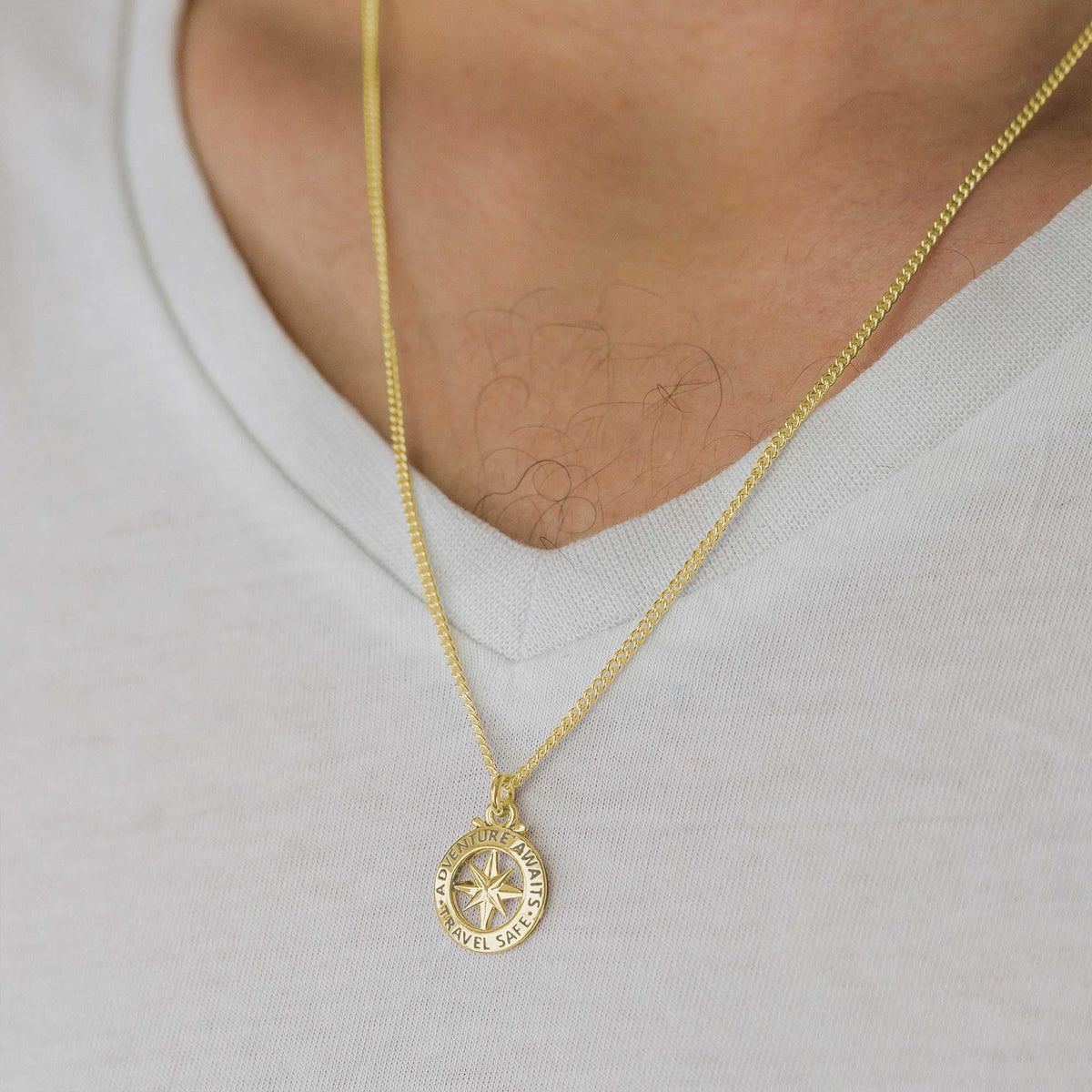 small solid 9ct gold st christopher alternative necklace compass pendant