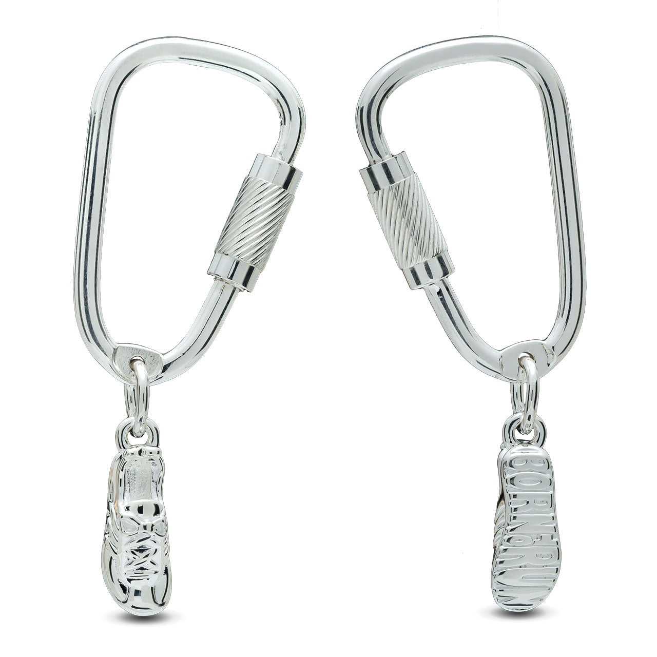 Running Shoe Climbing Carabiner Silver Key Ring gift for trail runners, climbers, hikers, from Off The Map Jewellery