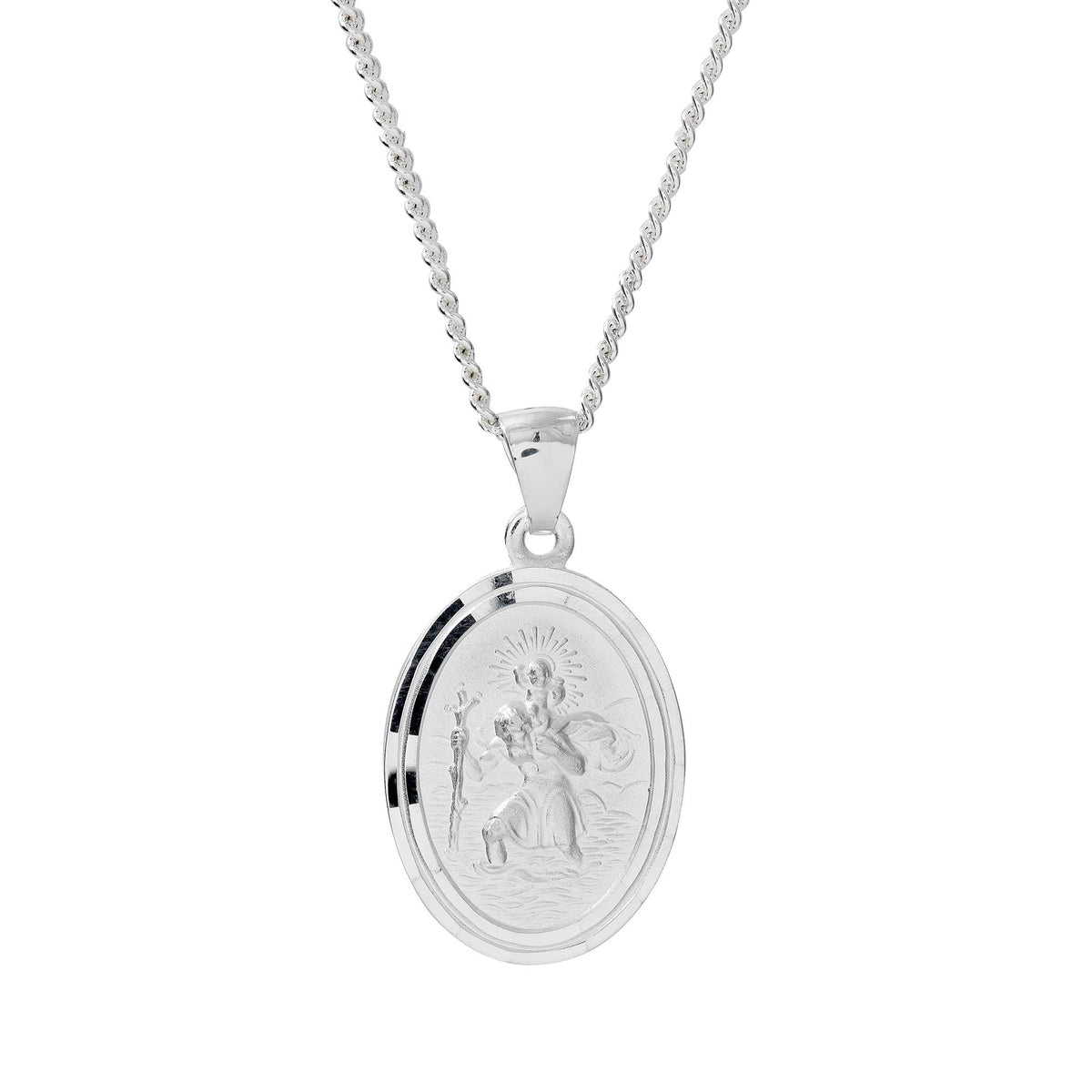 Faceted Oval Saint Christopher Personalised Silver Necklace