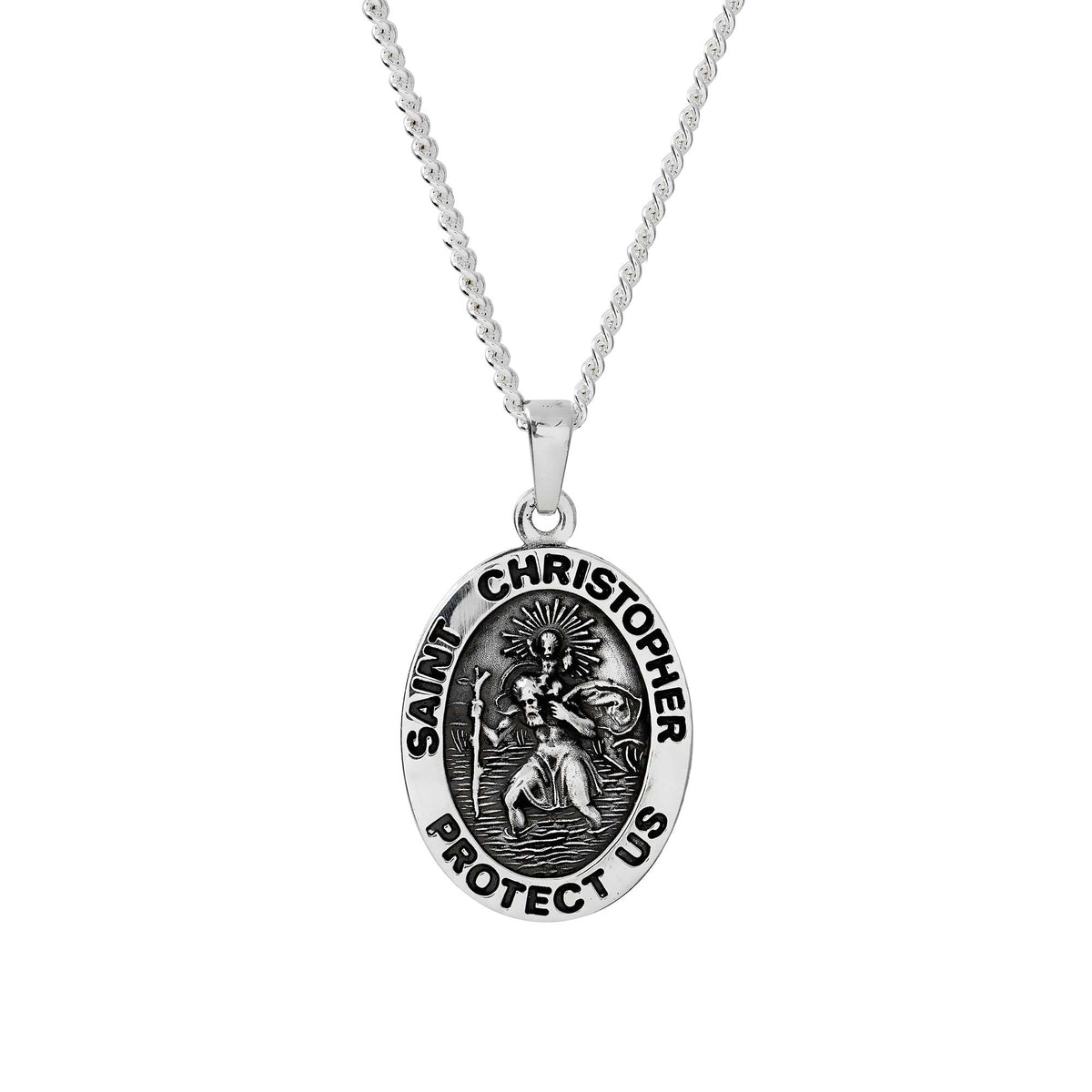 Saint Christopher Protect Us Personalised Silver Necklace