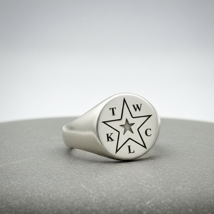 Star Initials Personalised Silver Signet Ring - Rings from Off The Map Jewellery