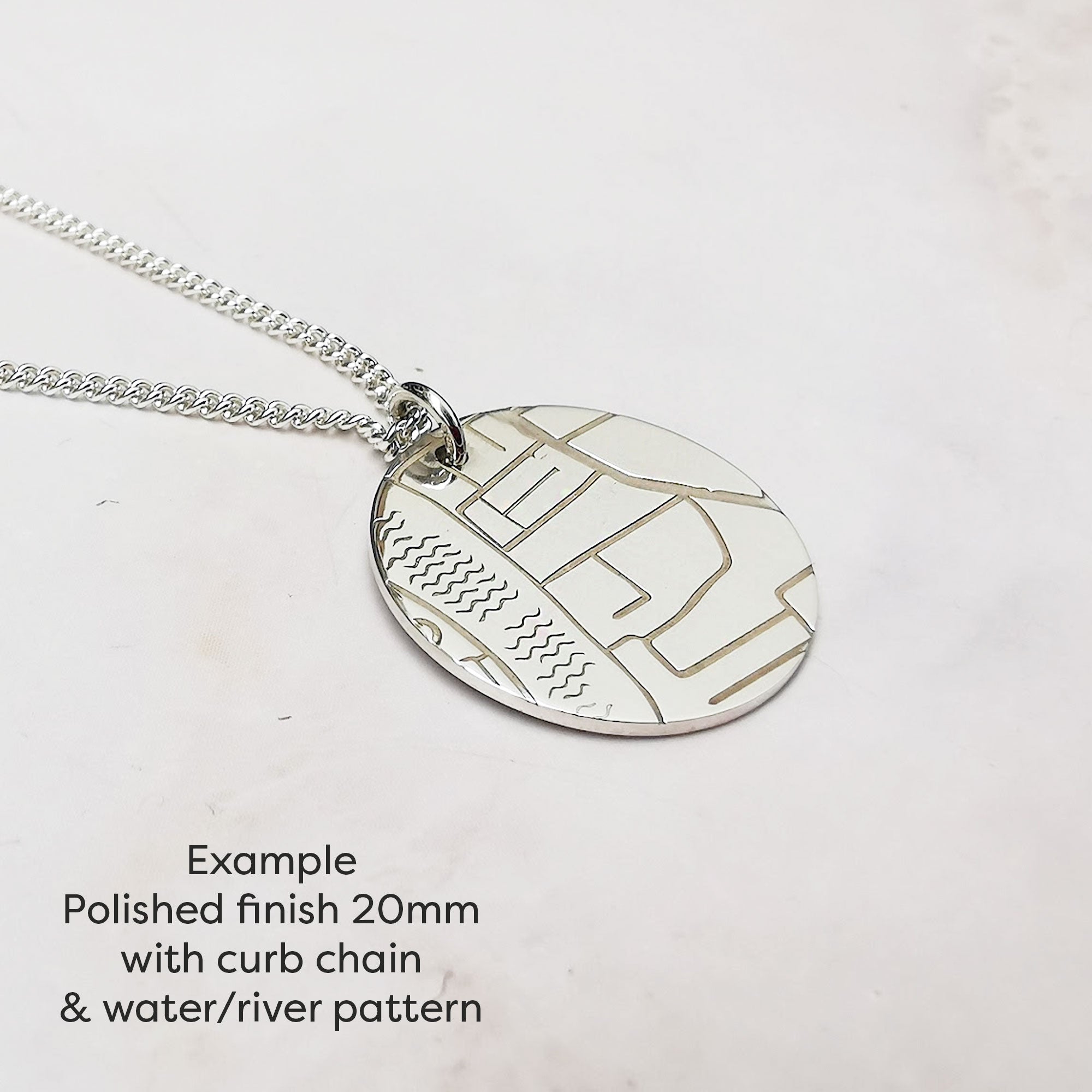 custom location street map silver necklace with river scarlett jewellery