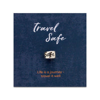 Travel Safe engraved silver bead for necklaces or bead charm bracelets - good luck on your travels gift from Off The Map Jwellery Brighton