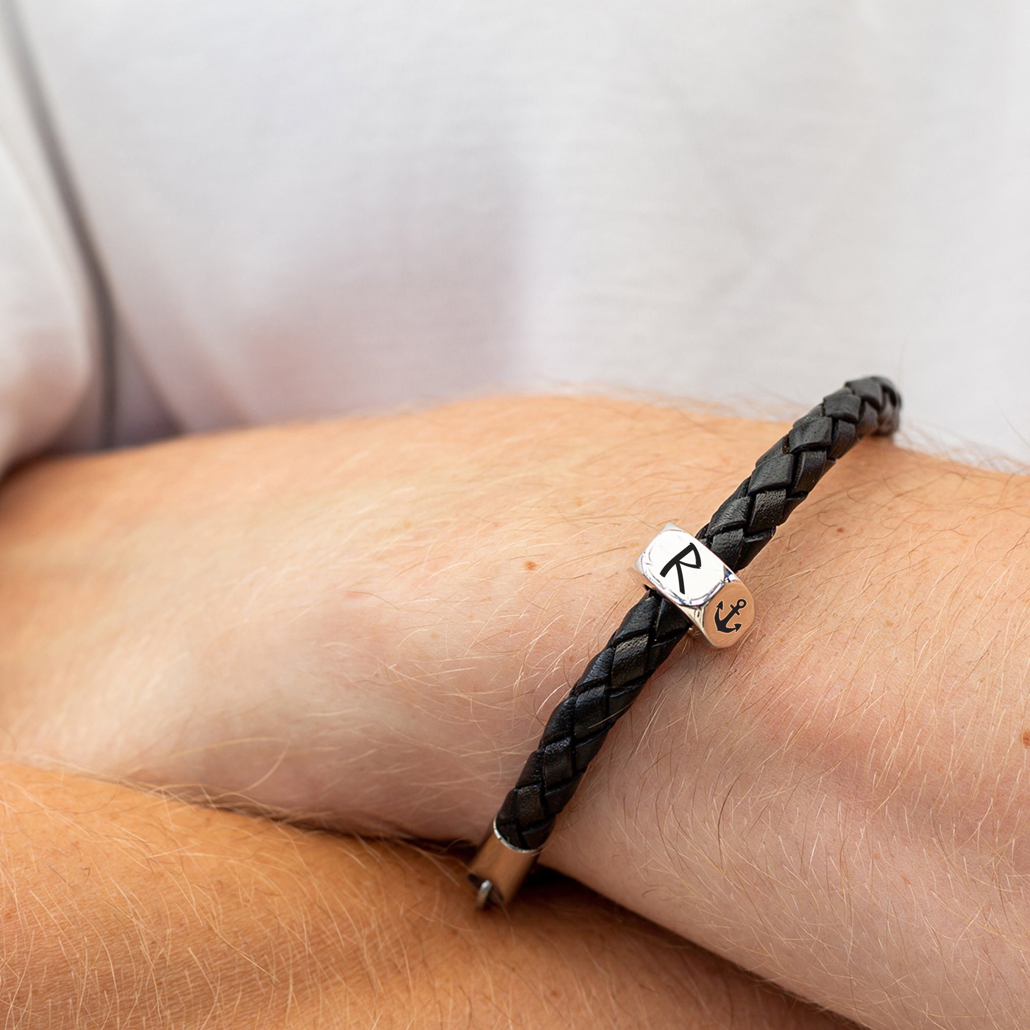 traveller charm bracelet with Raido rune and anchor engraved