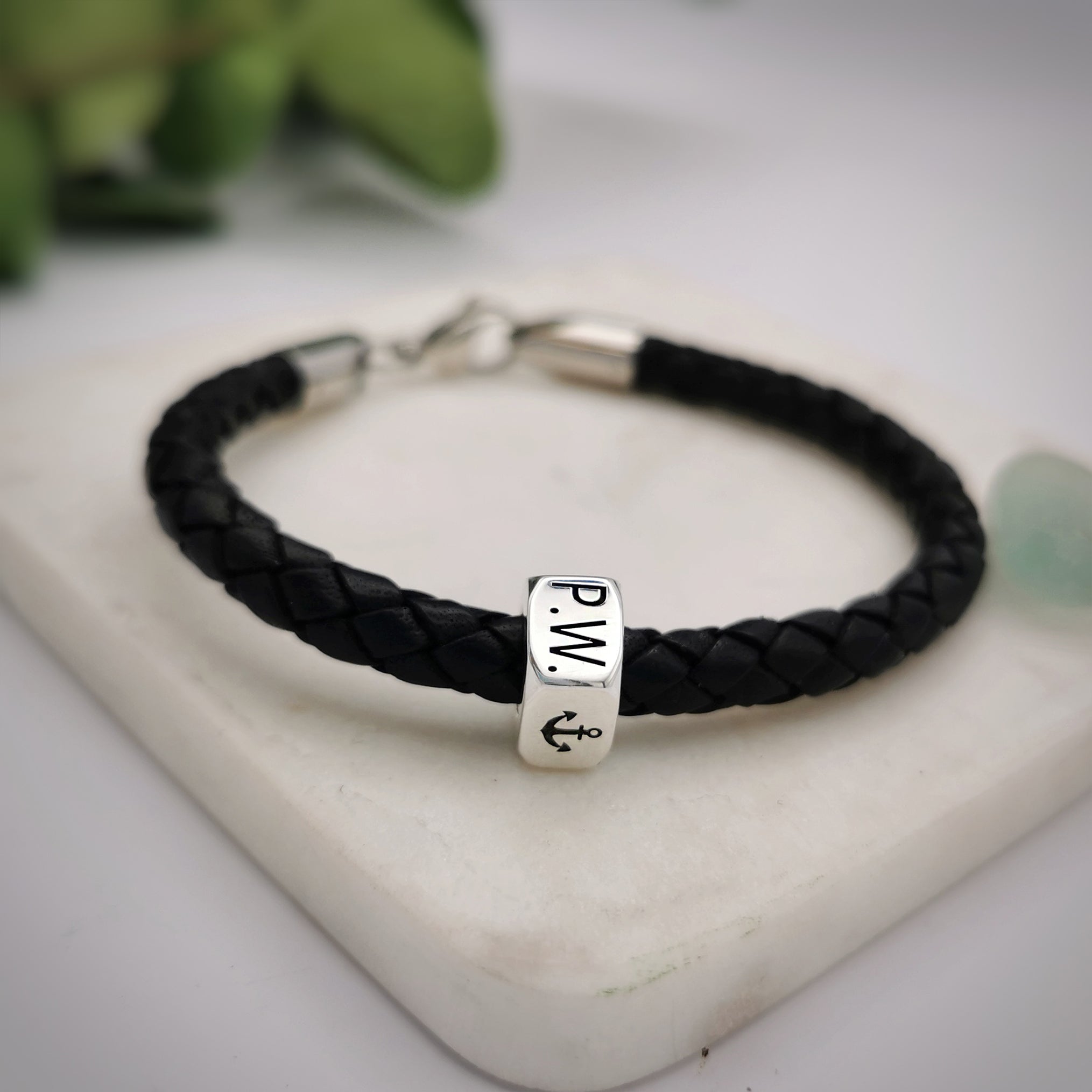 traveller charm bracelet with anchor and initials engraved