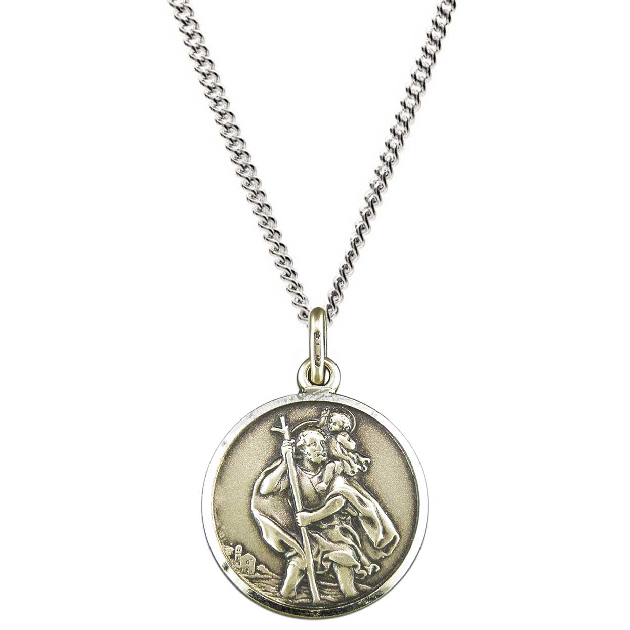 Vintage Style 20mm Personalised Silver St Christopher Necklace
