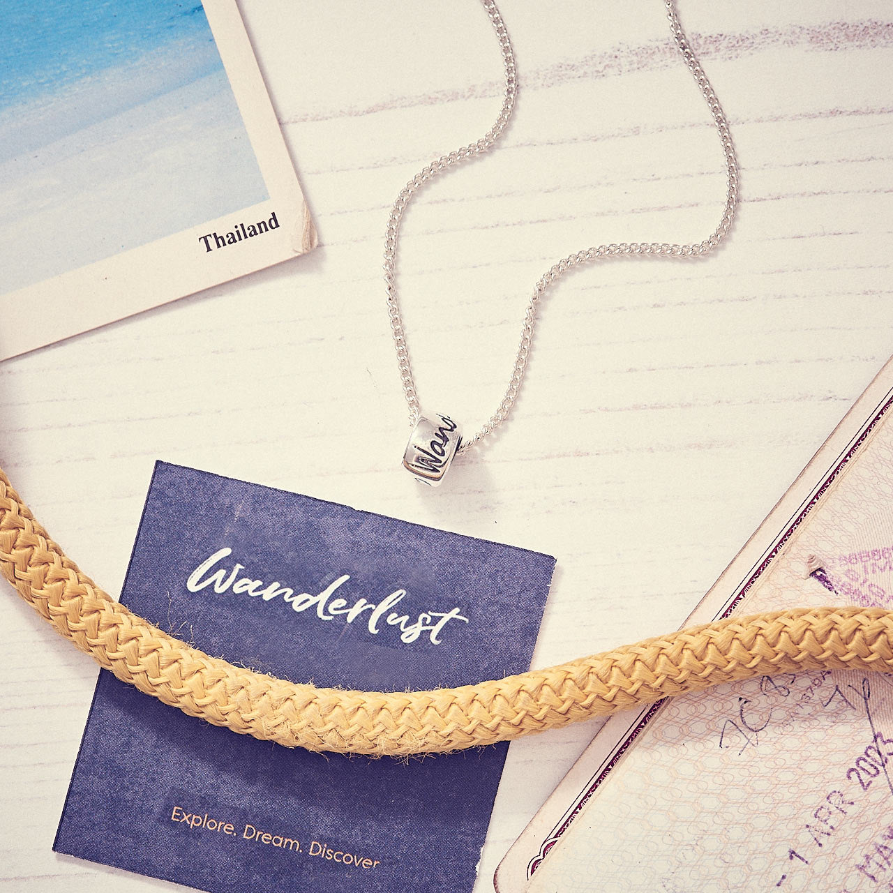 Wanderlust silver necklace for men & women - unusual travel gift alternative to a silver St Christopher