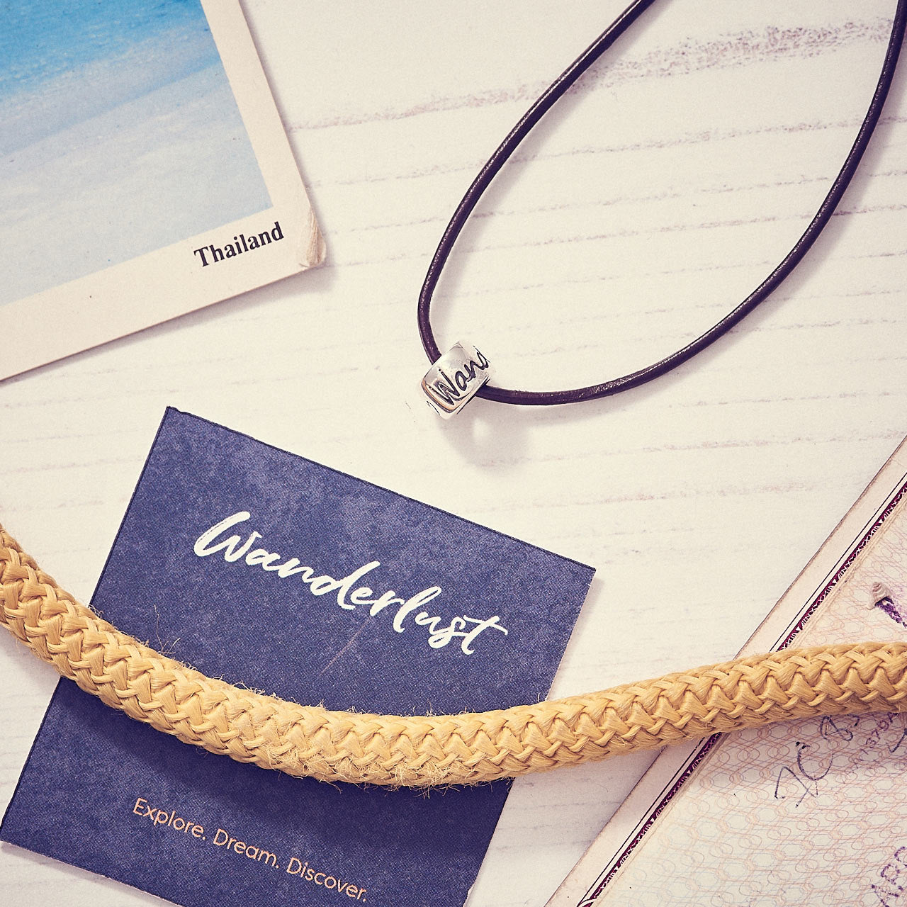Wanderlust engraved silver bead for necklaces or bead charm bracelets - good luck on your travels gift from Off The Map Brighton